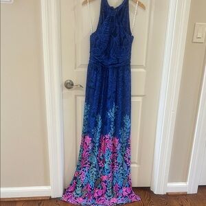 Lilly Pulitzer Elegant Blue and Pink Floral Maxi Dress